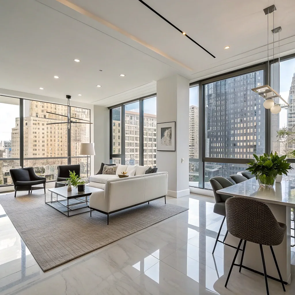 Completed apartment renovation showcasing modern design elements